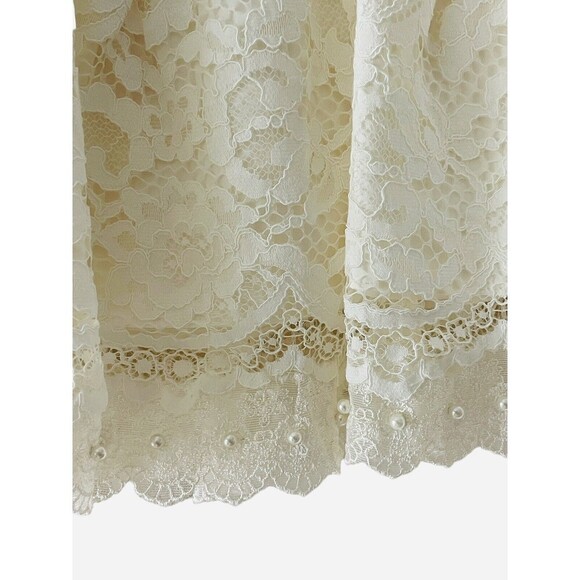Jcrew Collection Sz 6 Short Ivory Lace Skater Skirt Ruffle Hem Pearl Details - Picture 4 of 7